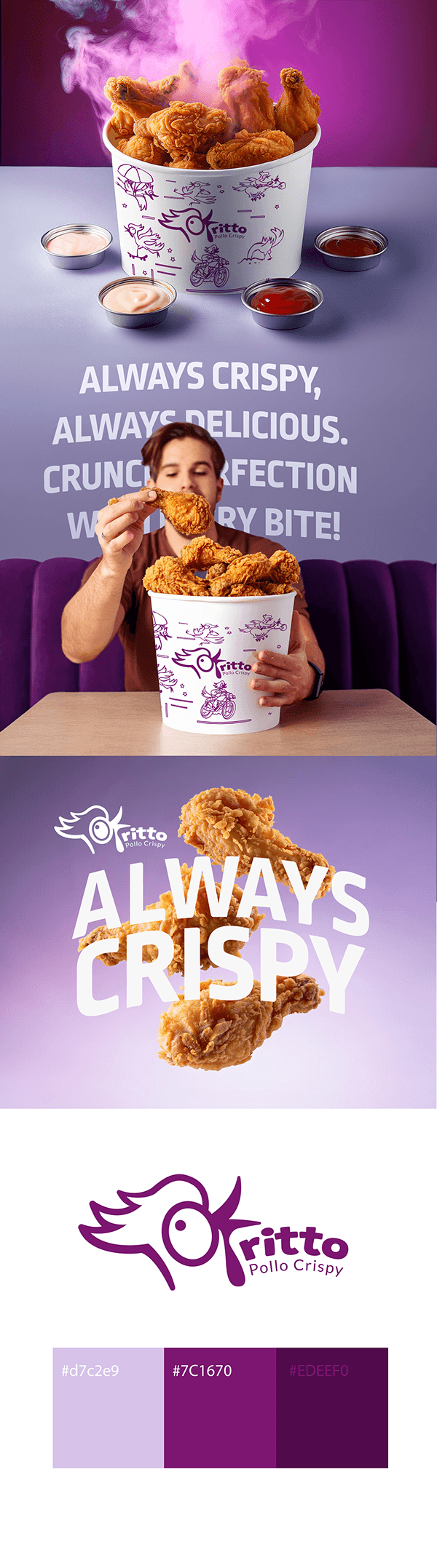 Oritto Pollo Crispy identity, packaging and campaign visuals
