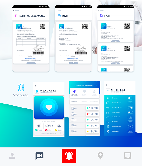 Alo Doctores documents and monitoring screens