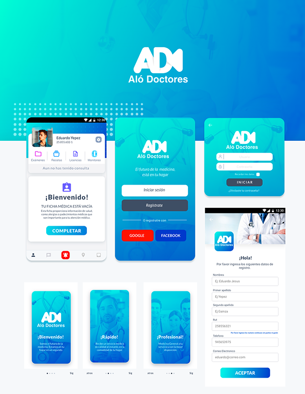 Alo Doctores app overview screens