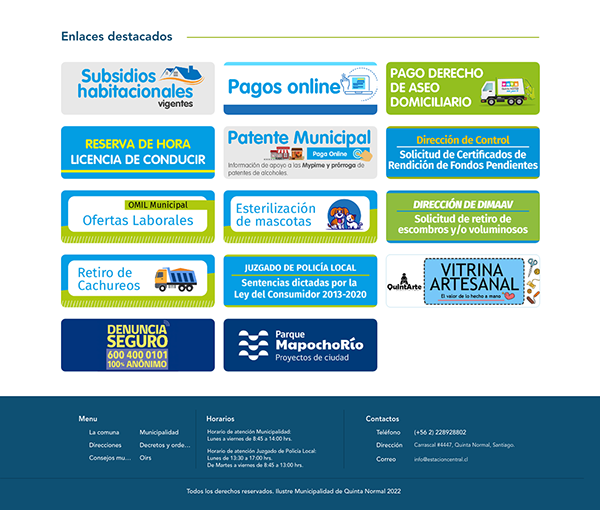 Quinta Normal highlighted links and footer