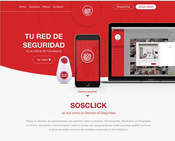 SOSClick website hero and security product presentation